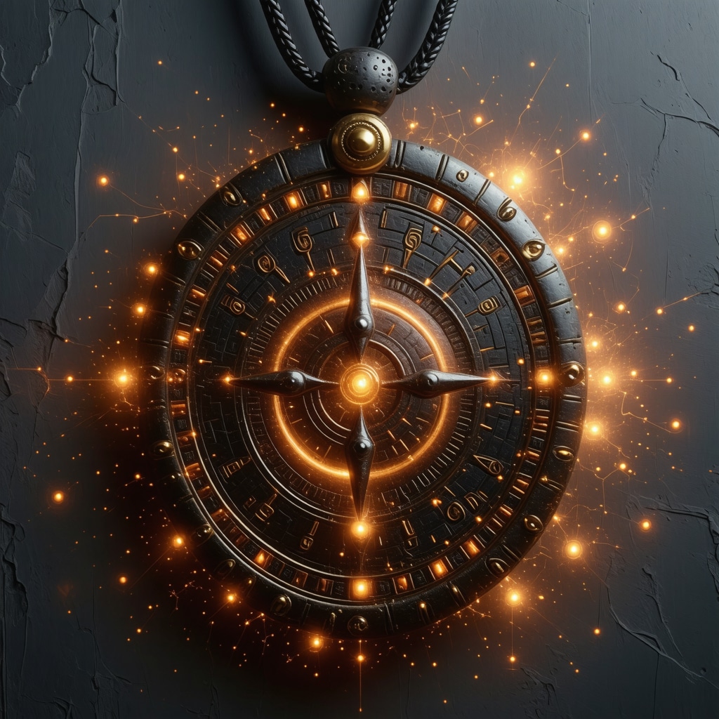 Digital art of Panamanian amulet with augmented reality effects blending tradition and modern technology