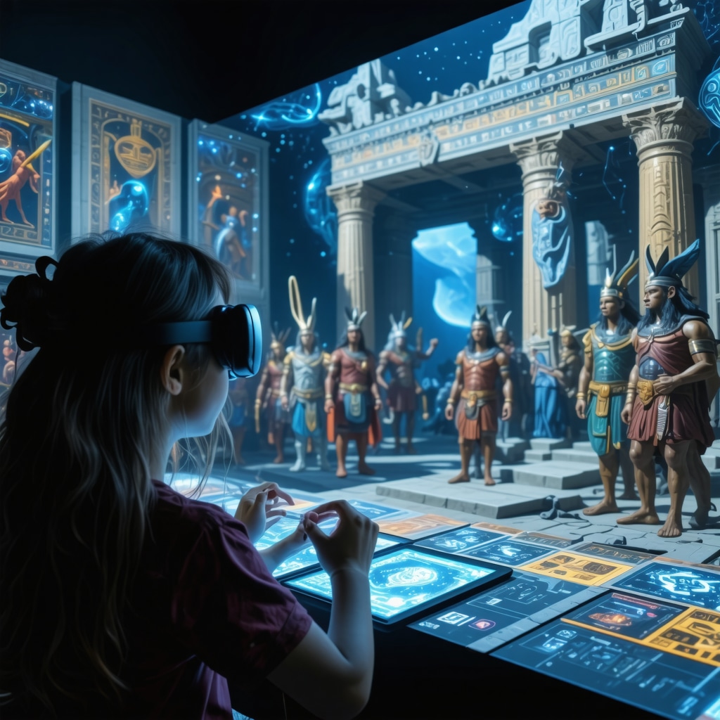 Augmented Reality in Education Exploring Mythological Symbols Students interacting with 3D mythological symbols through augmented reality glasses in a modern classroom