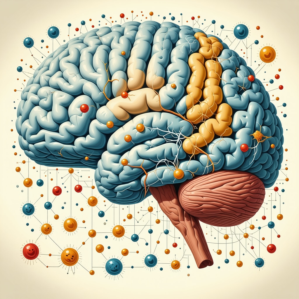 Illustration of brain areas (medial prefrontal cortex and amygdala) linked to symbolic cognition and emotion