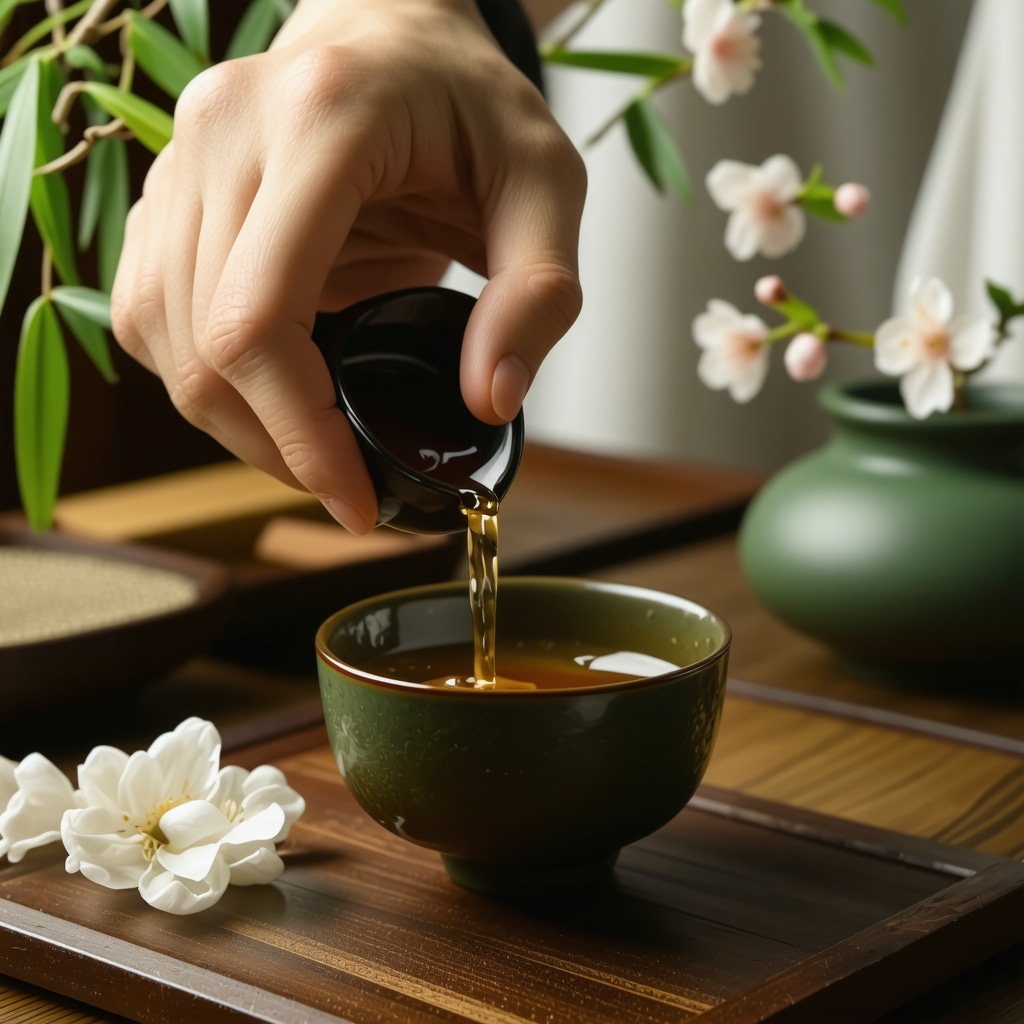 Ceremonia tradicional japonesa de té con elementos naturales y ambiente meditativo