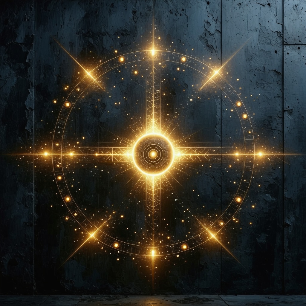 Glowing Chakana symbol merging ancient Inca and modern urban elements