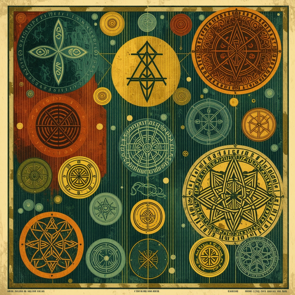 Traditional European symbols blended with digital network imagery representing cultural transmission