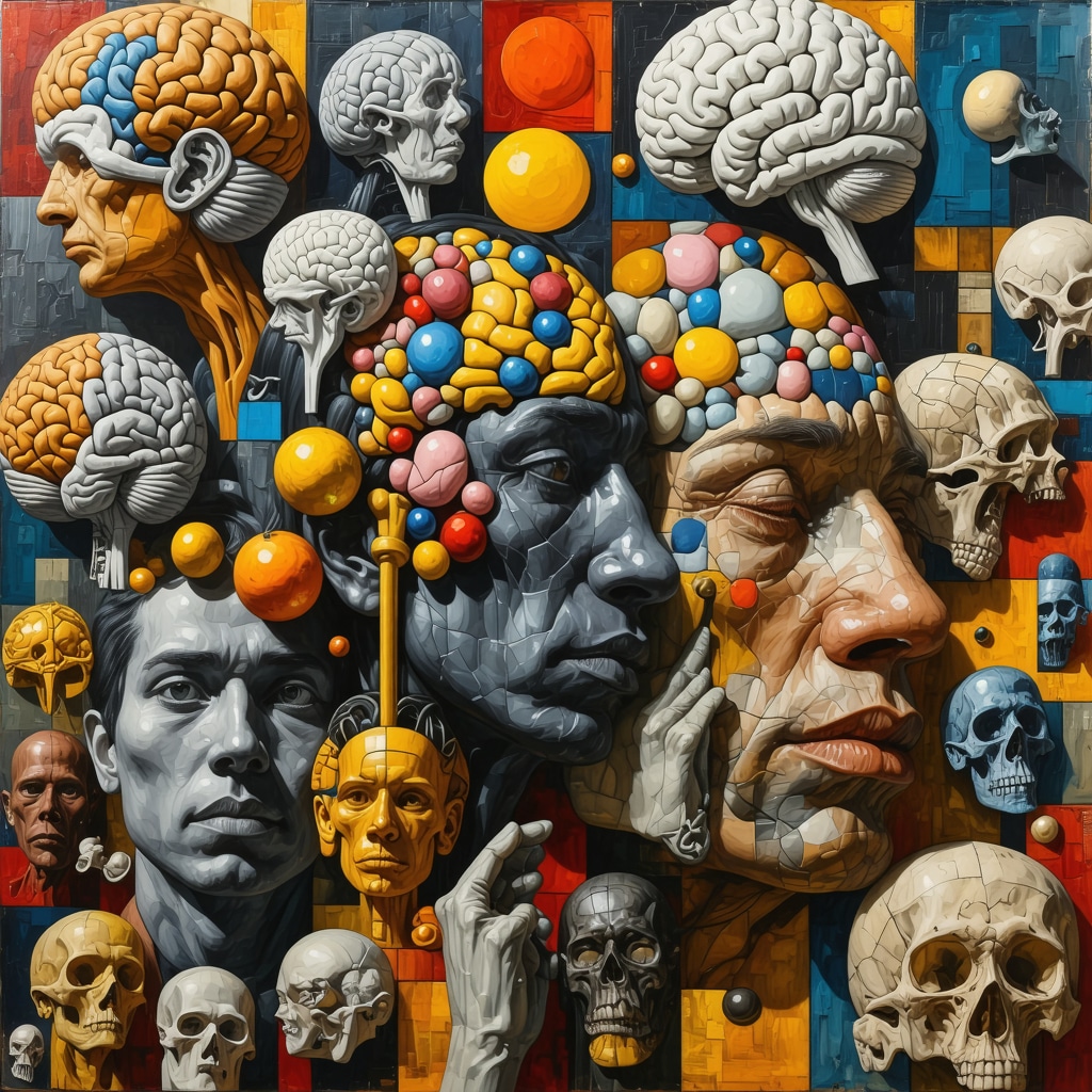 Visual collage combining Latin American traditional rituals, brain neuroscience imagery, and digital media icons for cultural preservation