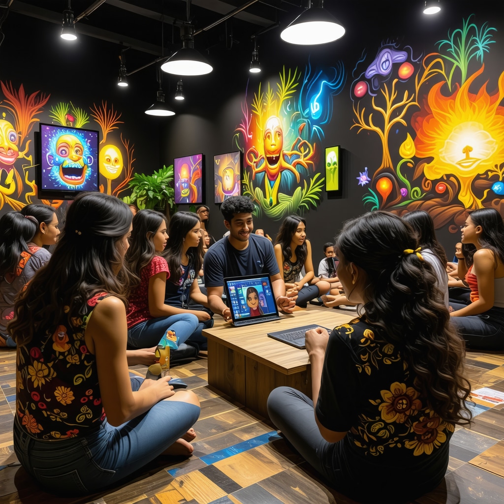 Venezuelan community members participating in a digital storytelling workshop about urban legends