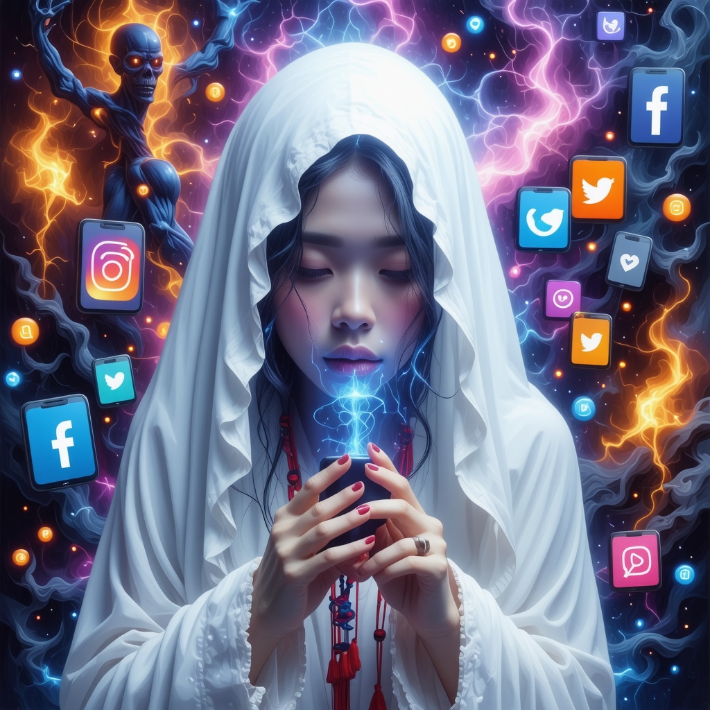 Digital Fusion of Filipino Urban Legends and Modern Technology Collage depicting Filipino urban legends alongside digital technology symbols representing cultural preservation in the digital era