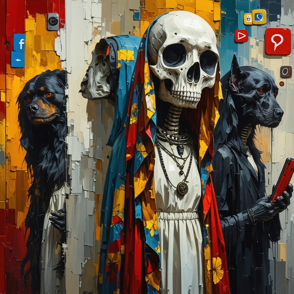 Puerto Rican folklore characters amidst digital technology symbols representing cultural preservation and modern reinterpretation