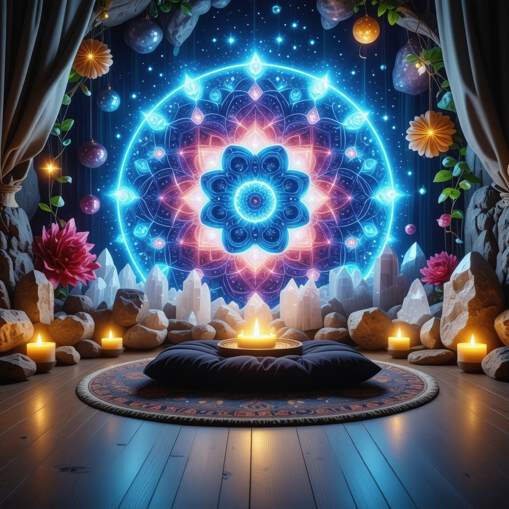 Mandalas personalizados con cristales y luces de cromoterapia para potenciar energía espiritual