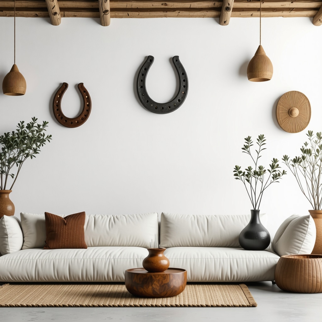 Interior de hogar uruguayo con amuletos tradicionales y elementos modernos para energía positiva