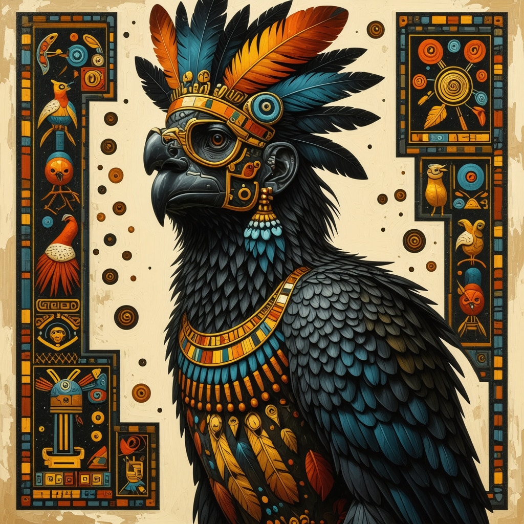 Collage digital que combina símbolos prehispánicos con elementos de tecnología moderna para mostrar la preservación cultural