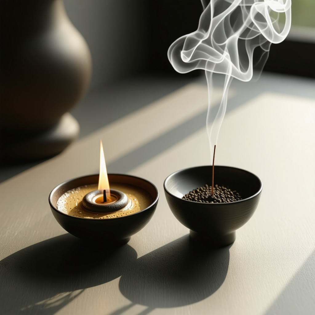 Glowing Nazar talisman with Oud incense smoke in a serene background representing emotional well-being