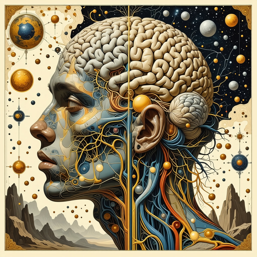 Representación artística de la conexión entre rituales ancestrales y la activación cerebral