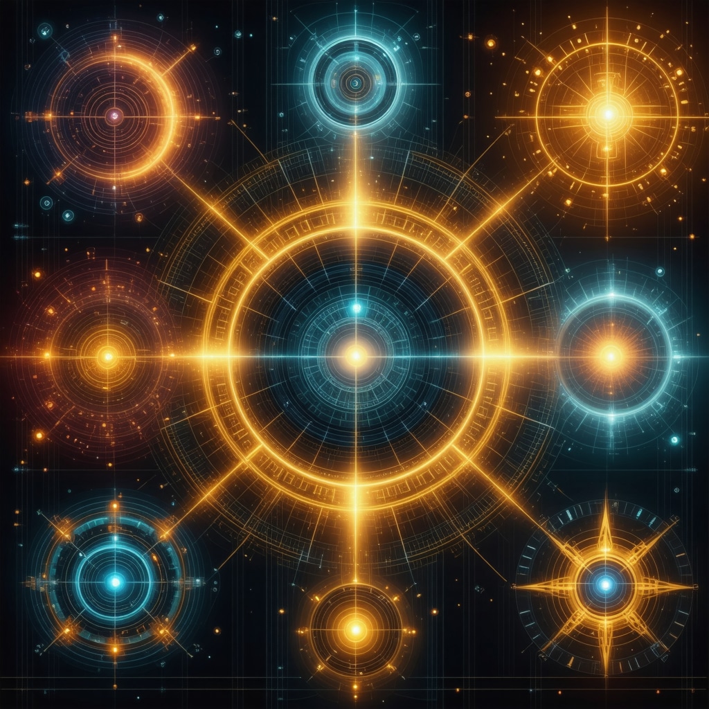 Composición digital que combina símbolos mitológicos antiguos con elementos tecnológicos modernos para ilustrar la preservación y reinterpretación de mitos.