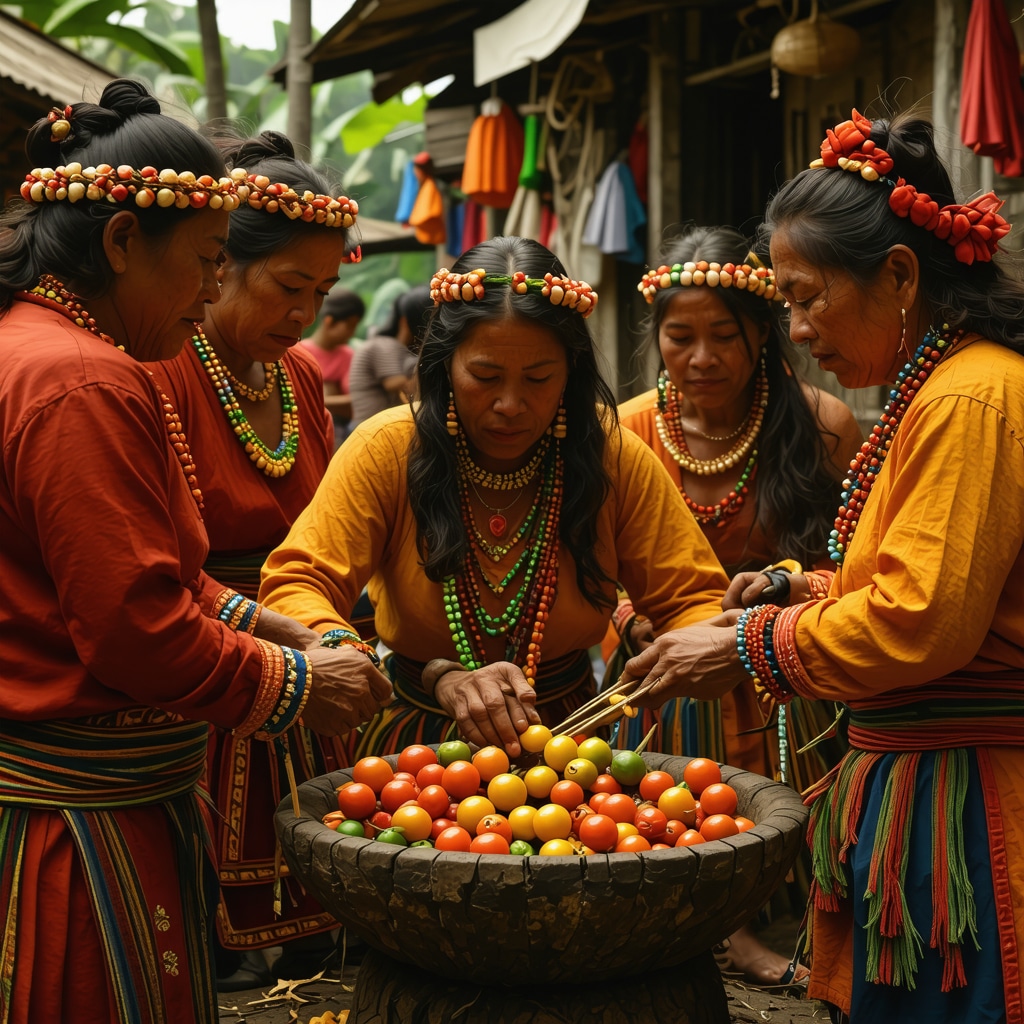 Ecuadorian people performing traditional rituals in a modern business context