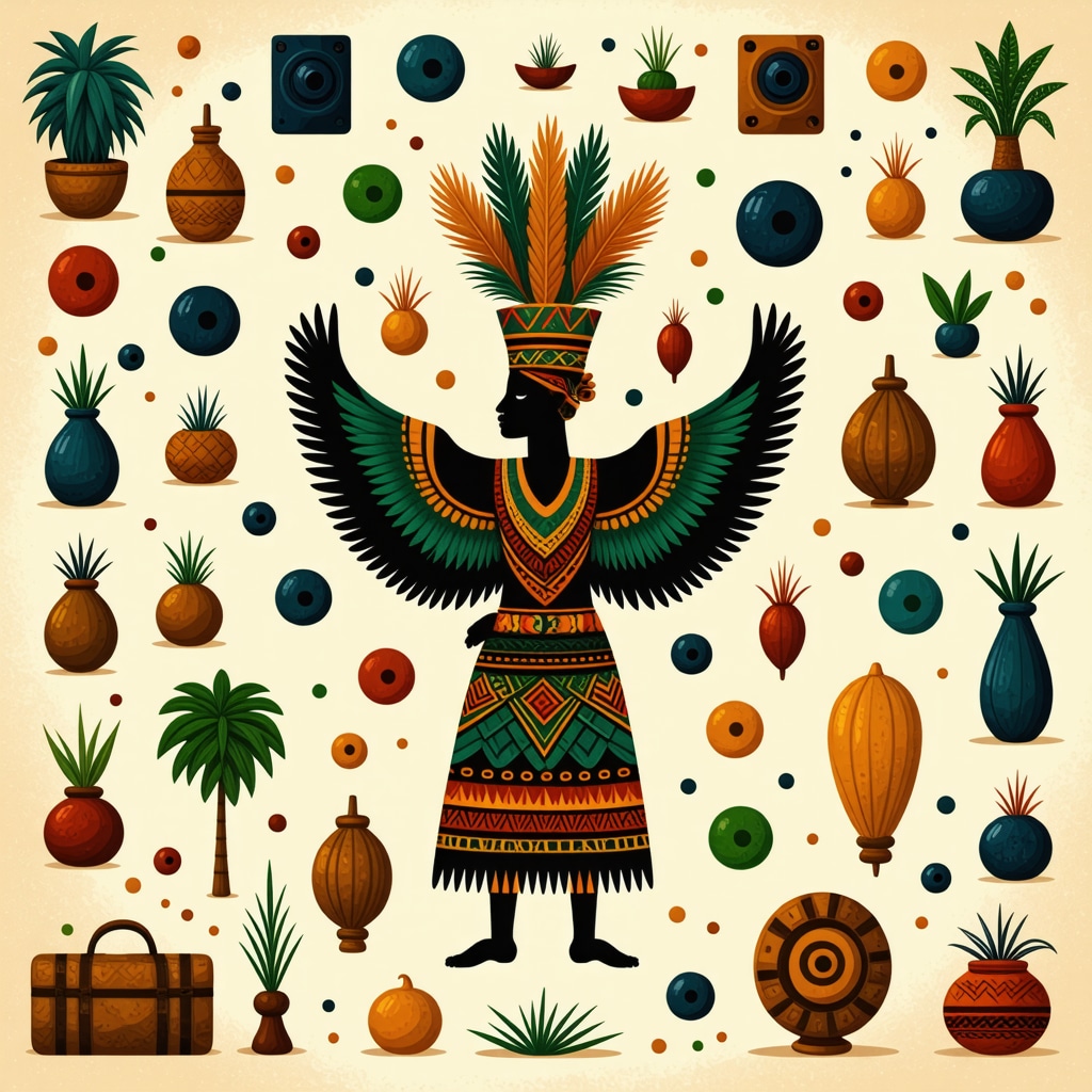 Traditional Nicaraguan folkloric symbols combined with digital technology graphics representing cultural preservation