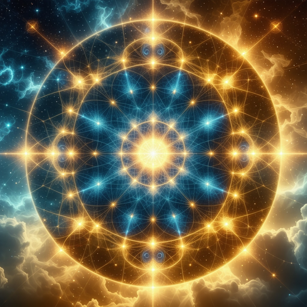 Digital artwork illustrating sacred symbols intertwined with glowing neural pathways representing spirituality and brain science