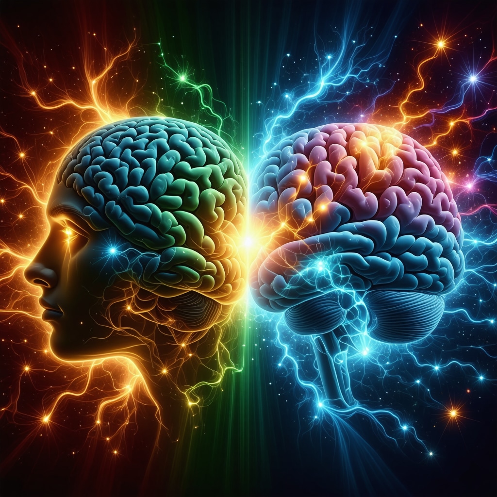 Abstract visualization of brainwaves blending with cosmic symbols representing universal messages