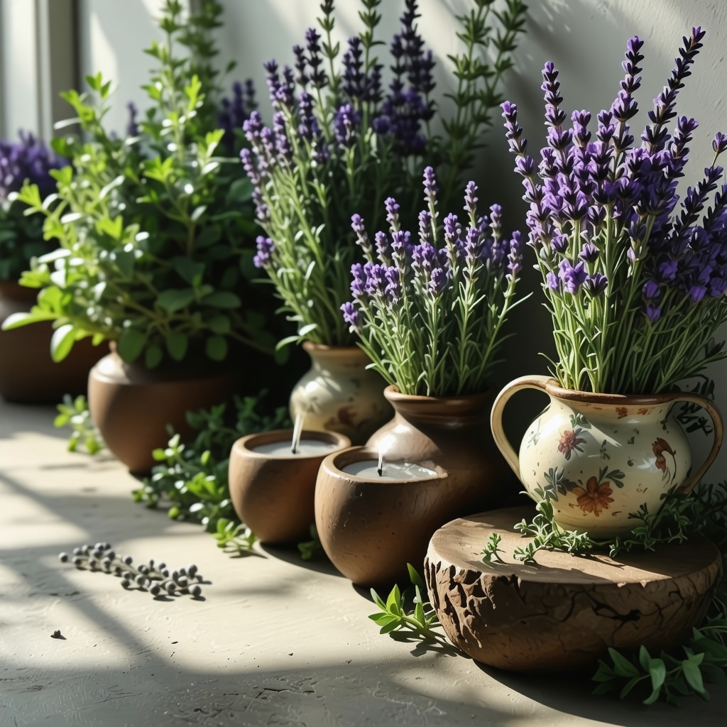 Jardín terapéutico con lavanda, romero y salvia simbolizando la sanación y el equilibrio espiritual