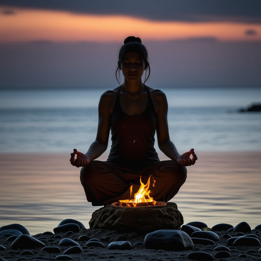 Person meditating with a candle symbolizing monthly ritual and reflection