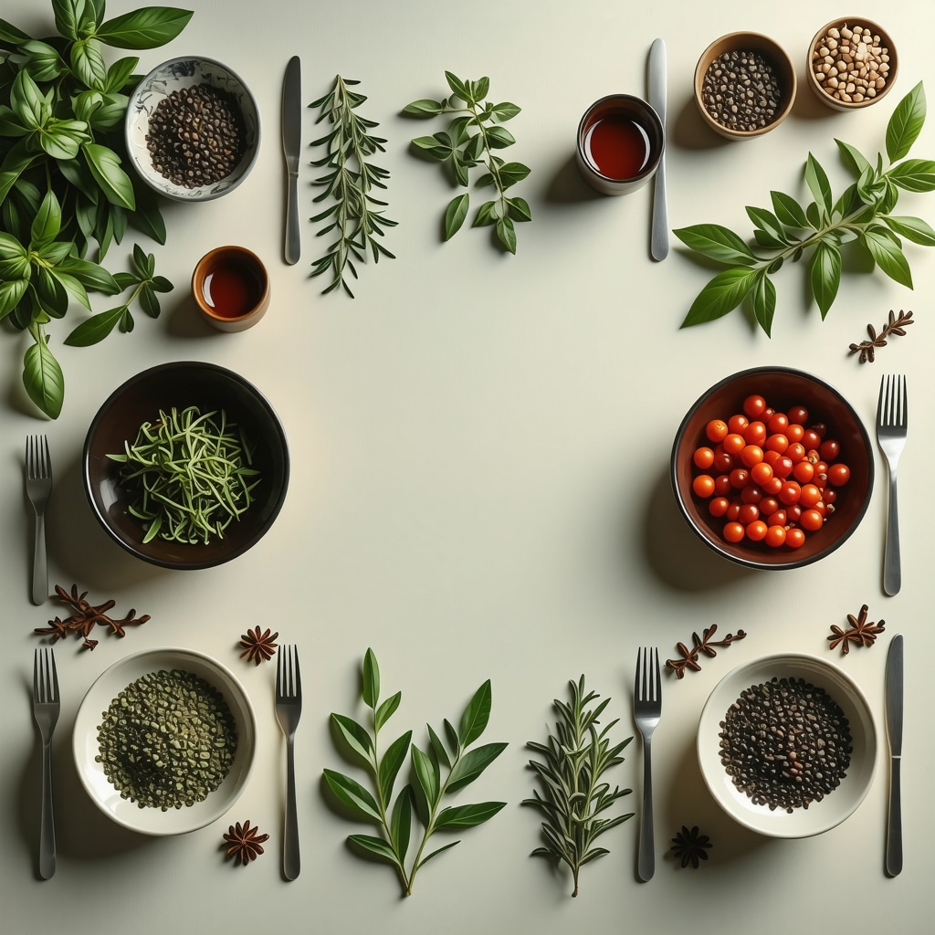 Mesa que muestra alimentos tradicionales y elementos rituales para la prosperidad con iluminación cálida y ambiente armonioso