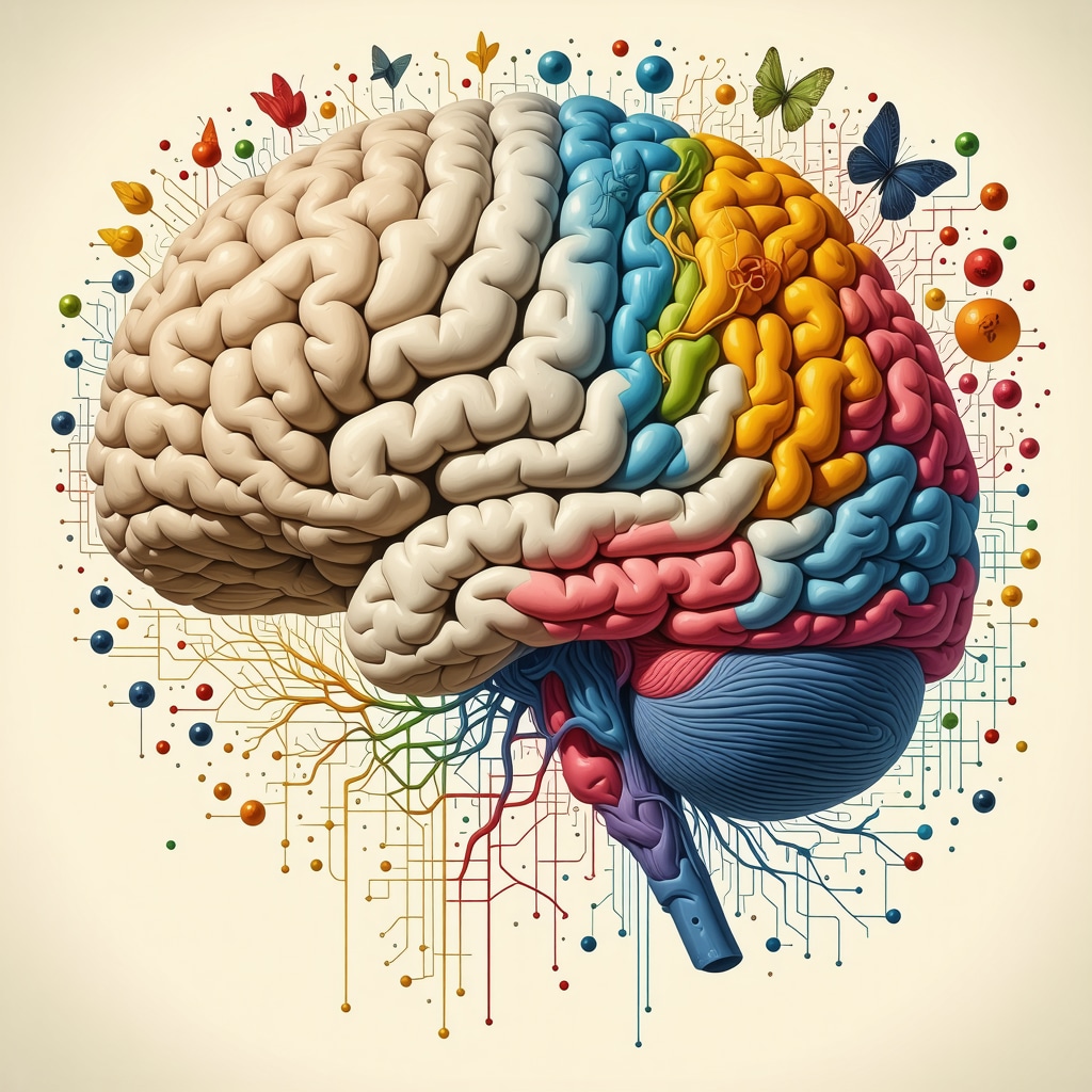 Brain regions highlighted with symbolic and cultural imagery representing the neuroscience of symbolism