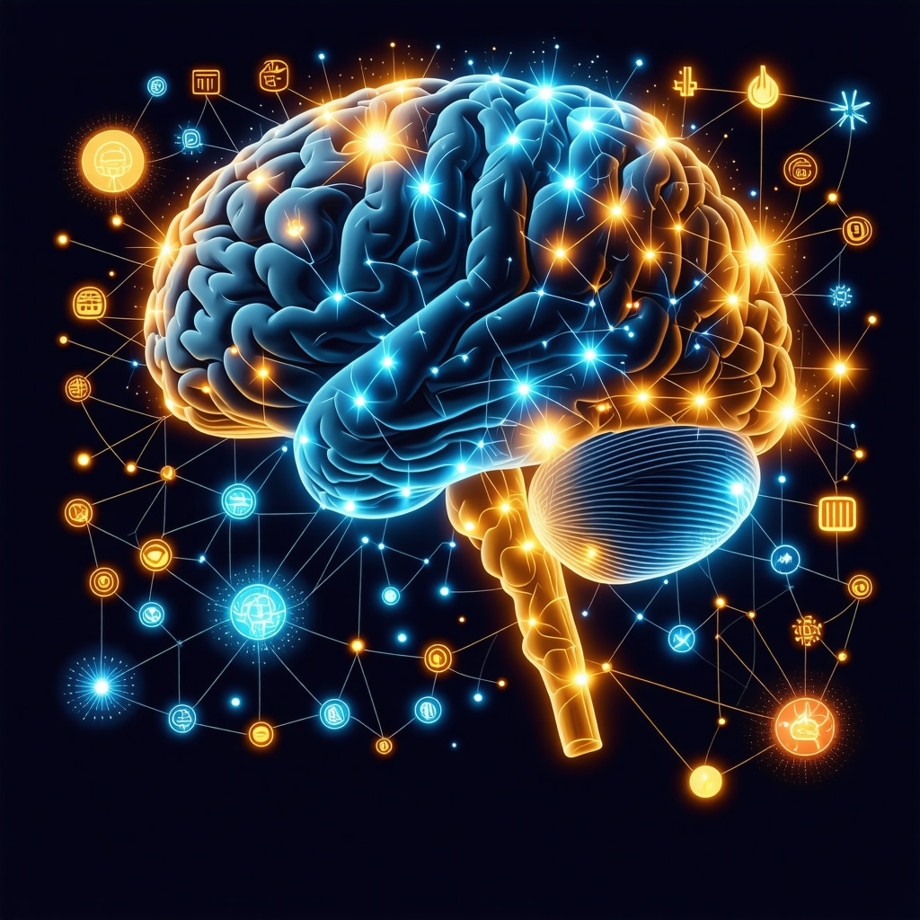 Diagram showing brain neural pathways linked to cultural symbols representing the integration of neuroscience and symbolic interpretation