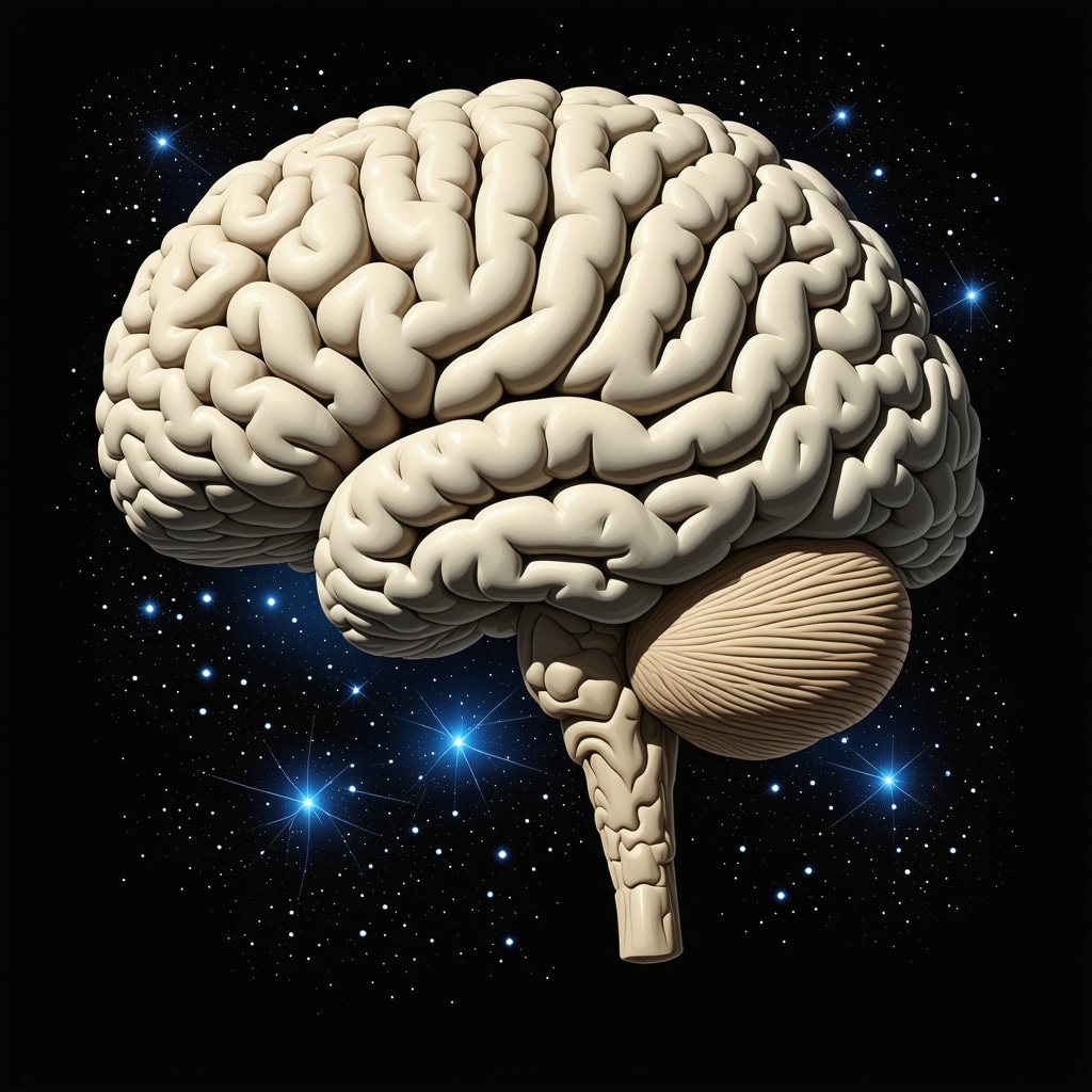 Ilustración detallada del cerebro mostrando actividad en hipocampo y corteza prefrontal durante el sueño REM