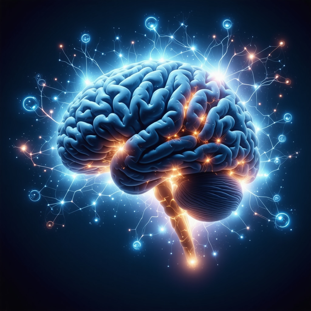 Illustration of brain neural connections intertwined with mystical symbols representing divine signals