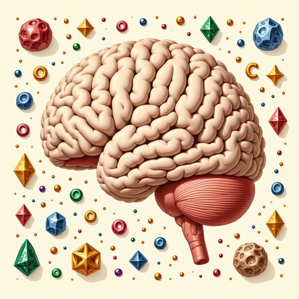 Brain areas involved in superstition rituals with symbolic lucky charms and digital icons