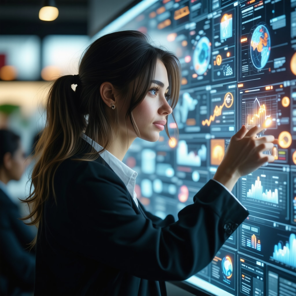 Woman analyzing digital charts representing workplace presage analytics