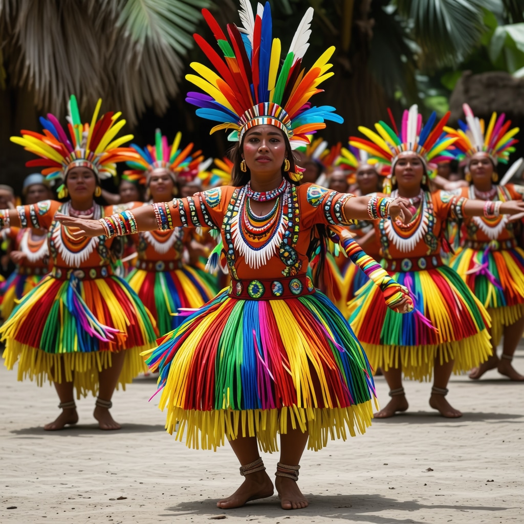 Danza de los Morenos en Bolivia con símbolos folclóricos y elementos naturales representando Pachamama