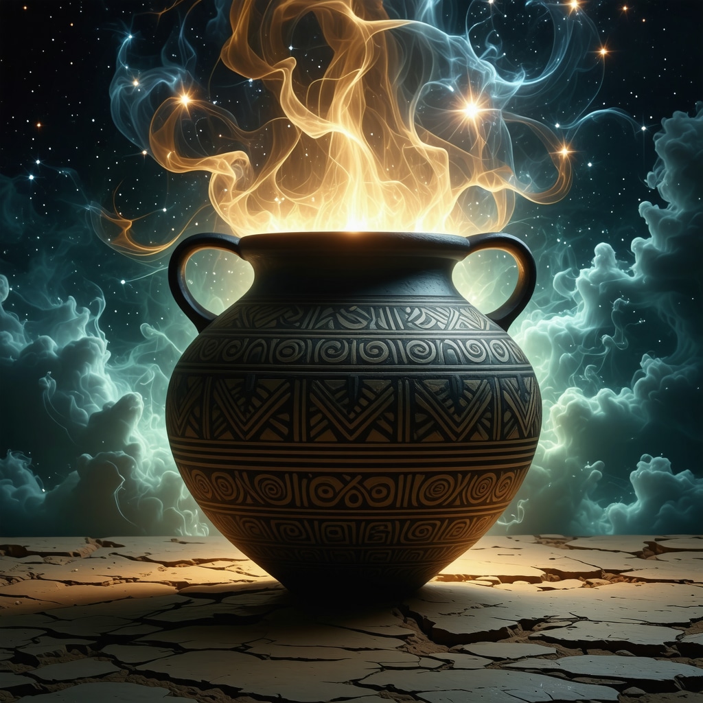 Ilustración del cuauhxicalli azteca irradiando energía espiritual en un fondo cósmico