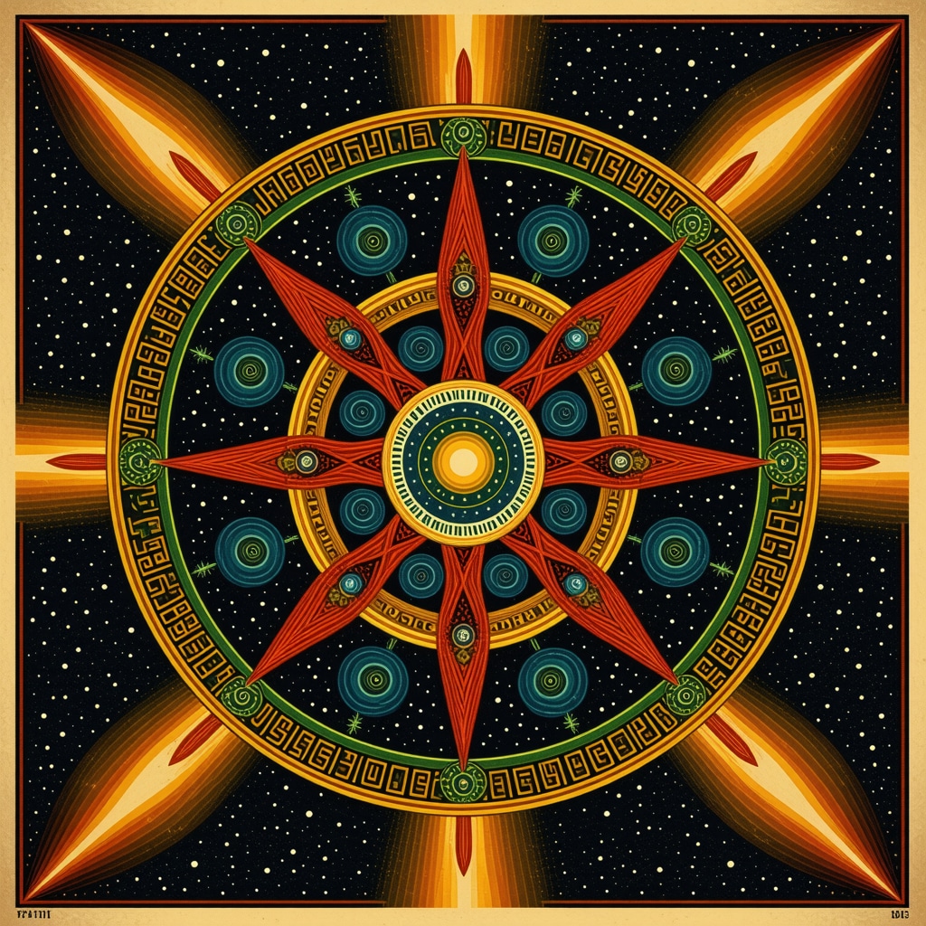 Ilustración detallada del símbolo kolovrat ruso con espirales y motivos eslavos