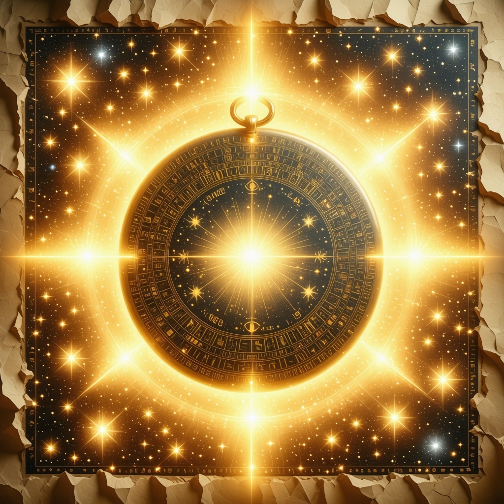 Intricate ancient Egyptian amulet glowing with celestial stars and hieroglyphs