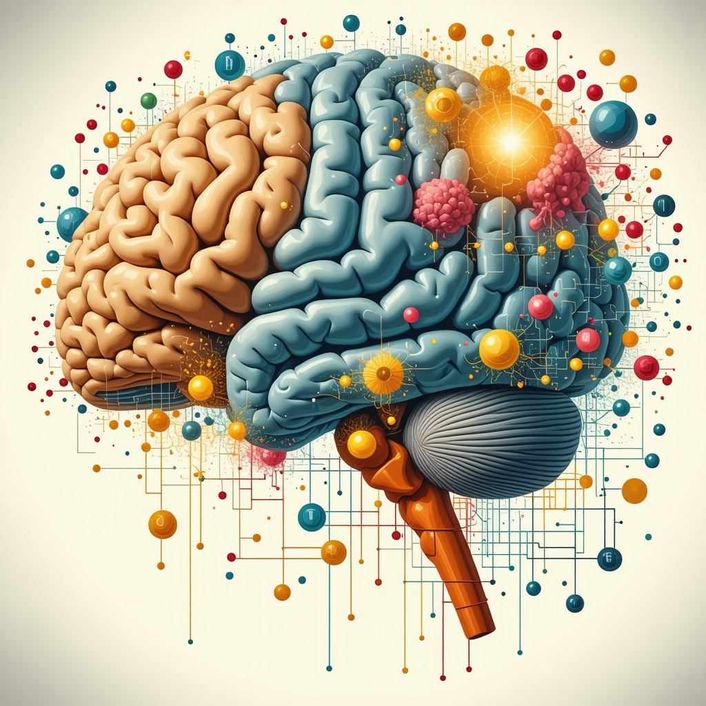 Illustration of brain areas linked to emotion and reward intertwined with cultural symbols and digital data streams