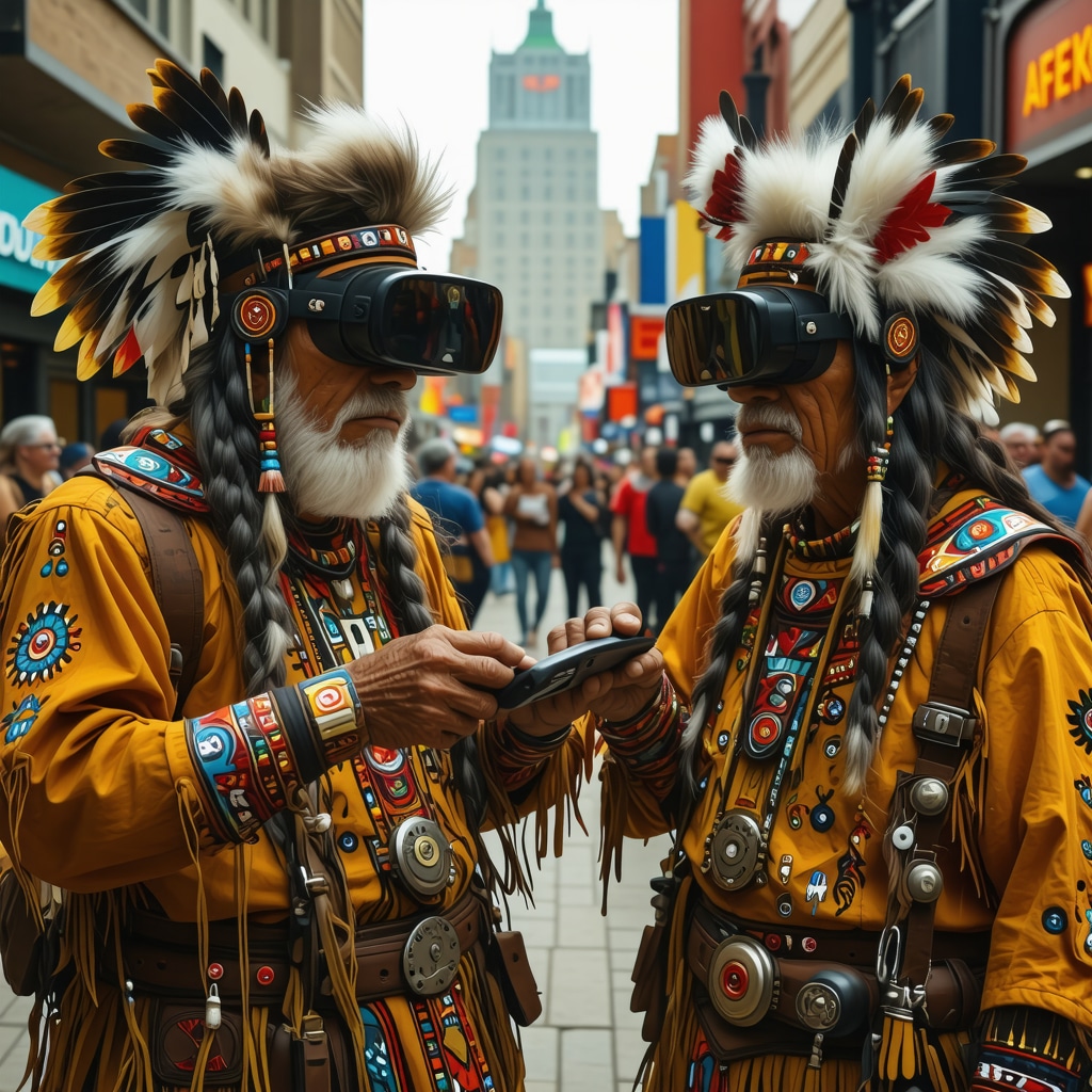 Indigenous Canadian elders sharing folklore using augmented reality technology in an urban environment
