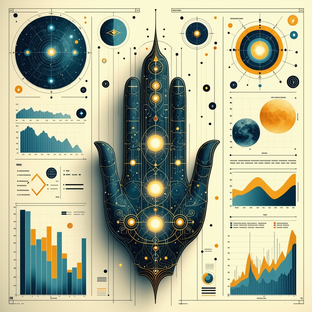 Digital platform showing Jewish mystical symbols alongside financial data and analytics