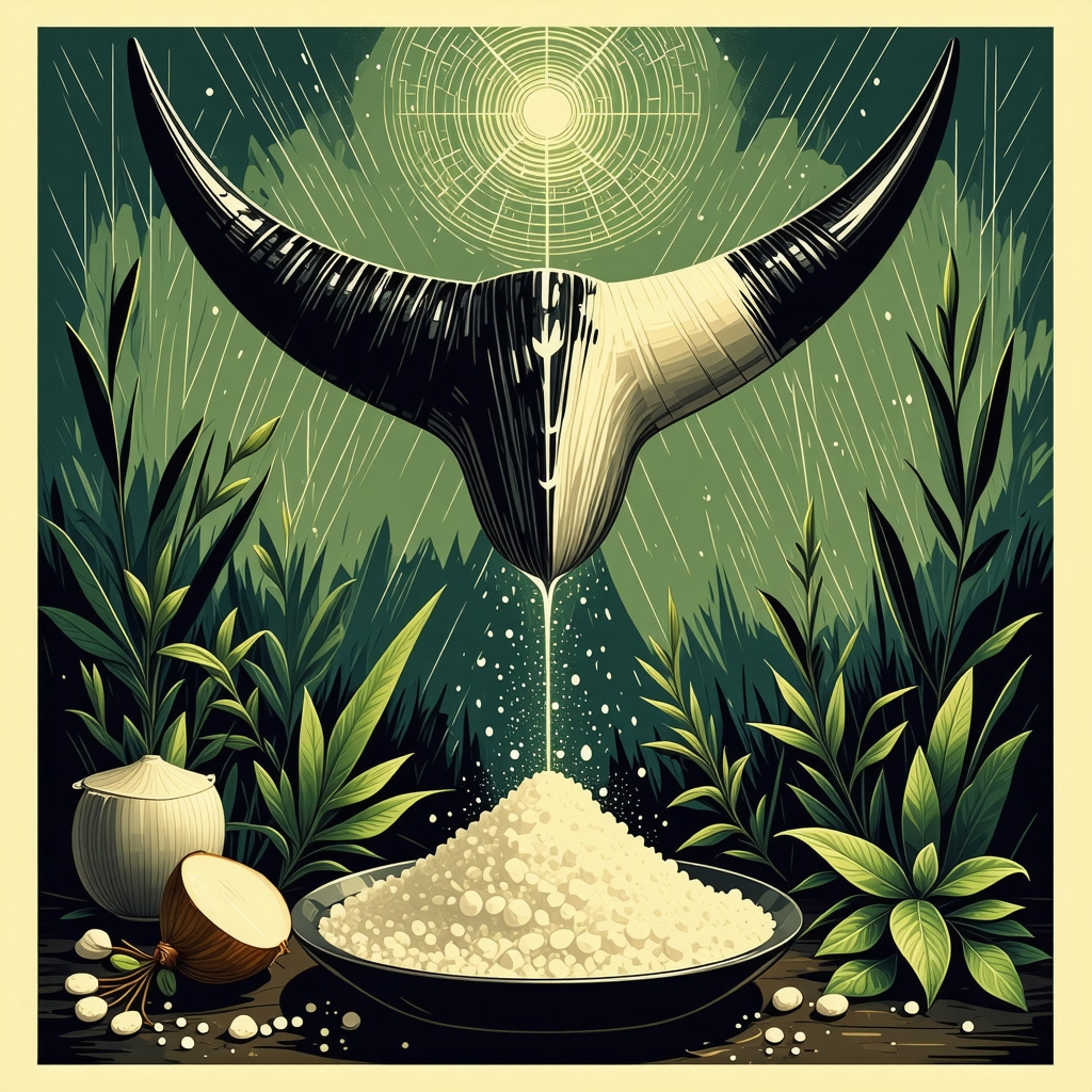 Modern digital art featuring Salvadoran superstition symbols such as horn of abundance, salt, and herbs