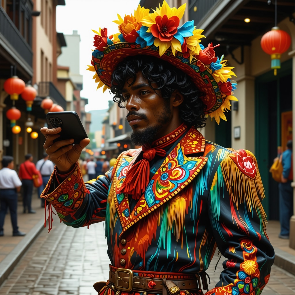 Illustration of Nicaraguan folkloric figure Cadejo in augmented reality urban environment