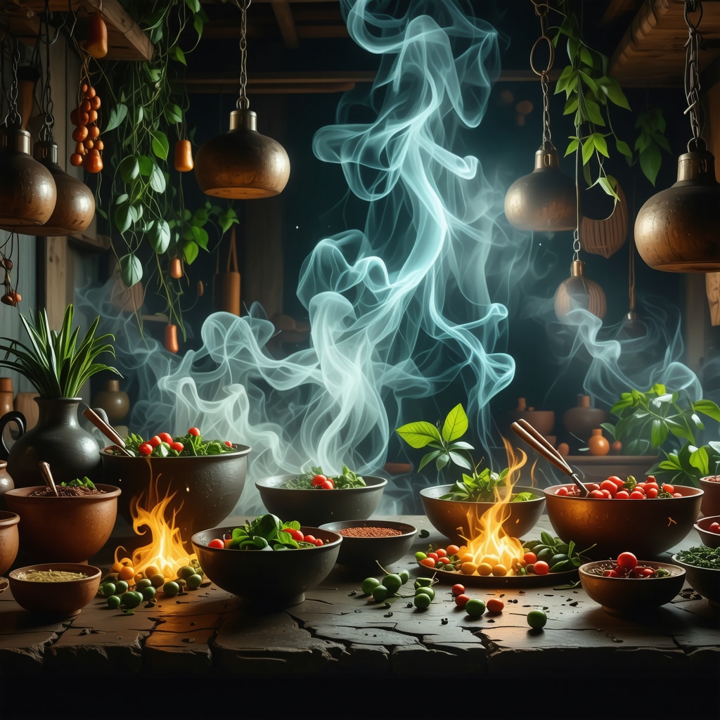 Panamanian kitchen with augmented reality visualizing traditional agüeros rituals