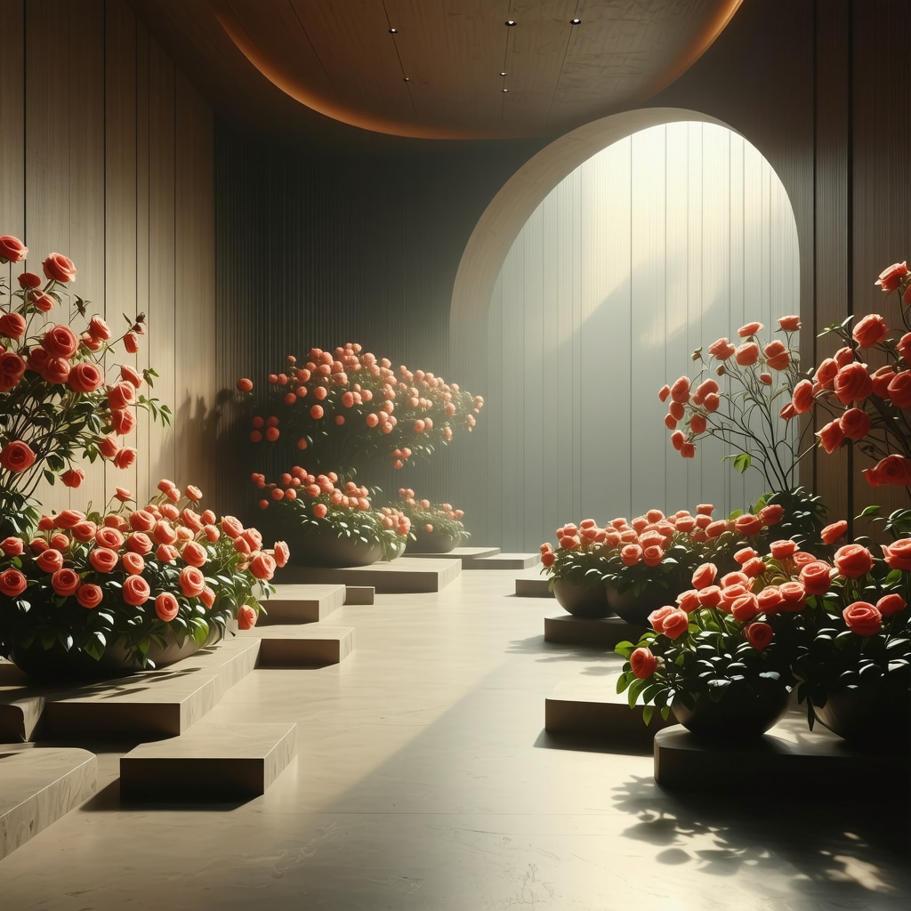 Espacio interior con rosas frescas en tonos cálidos y suaves para bienestar emocional