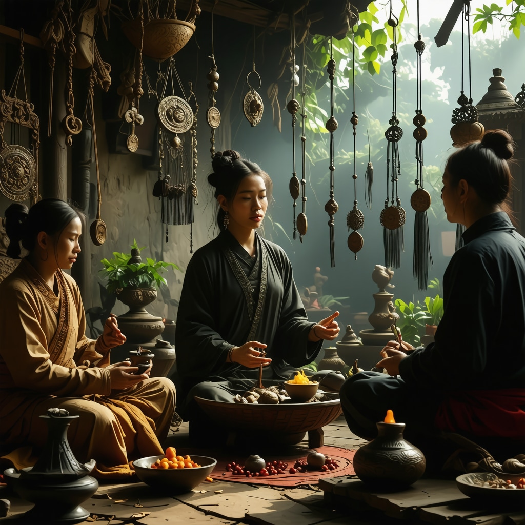 Traditional Filipino anting-anting amulets amid a modern urban setting symbolizing cultural resilience