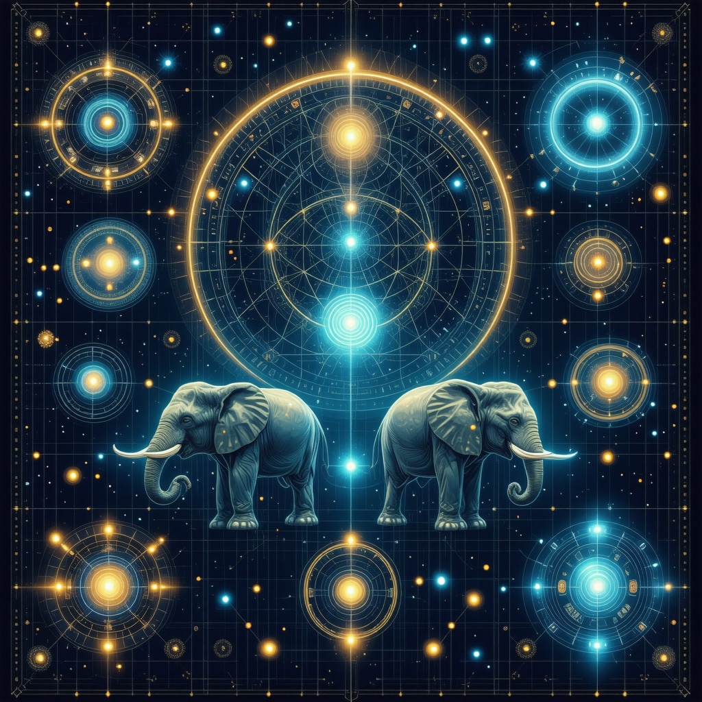 Ilustración que muestra símbolos tradicionales de prosperidad combinados con patrones neuronales y tecnología avanzada