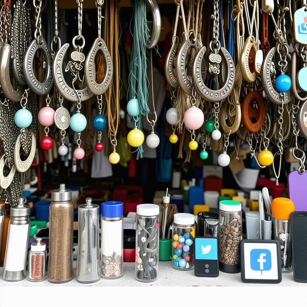 Cuban street market with superstition symbols and digital icons representing cultural fusion