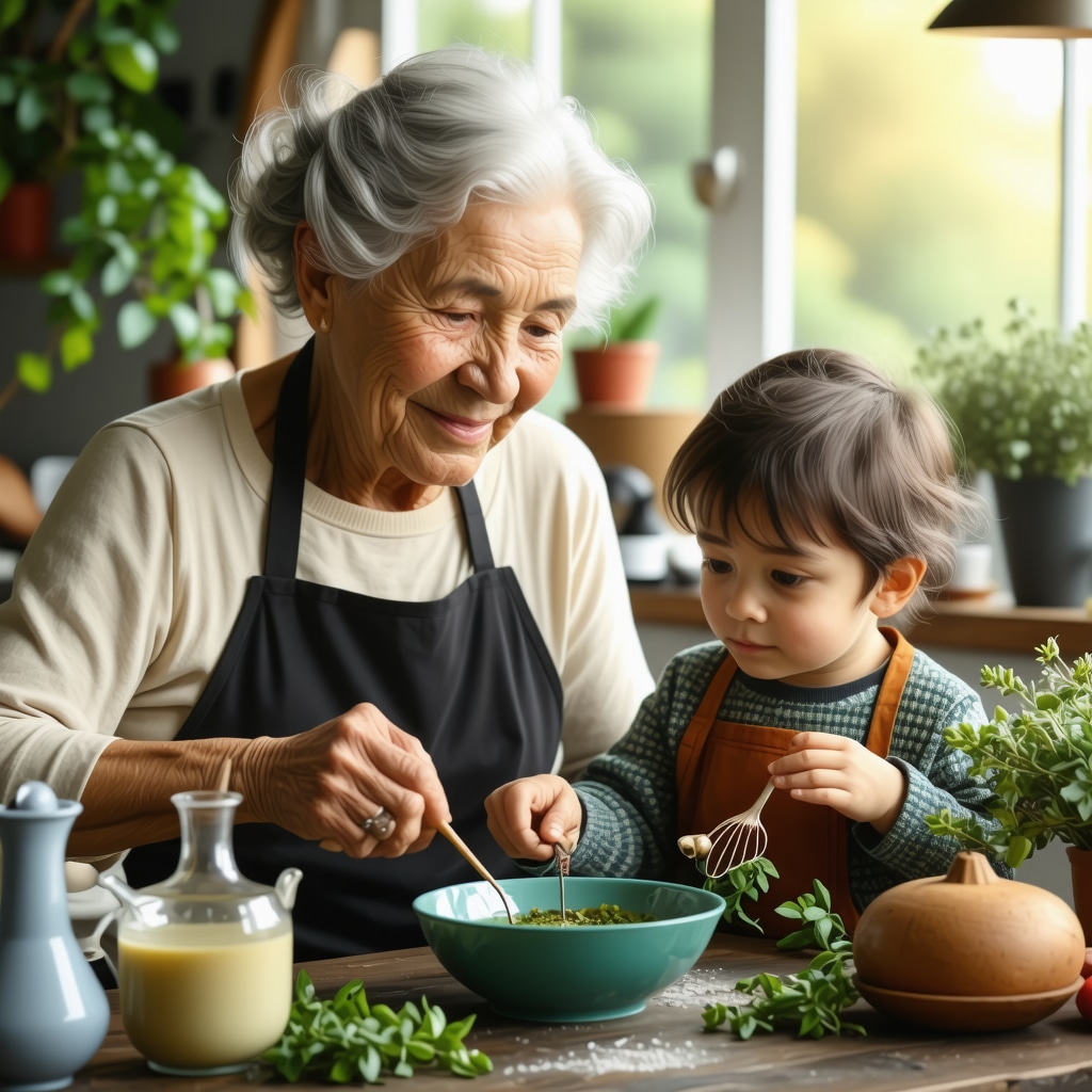Chilean grandmother and grandchild making herbal infusions with traditional medicinal plants