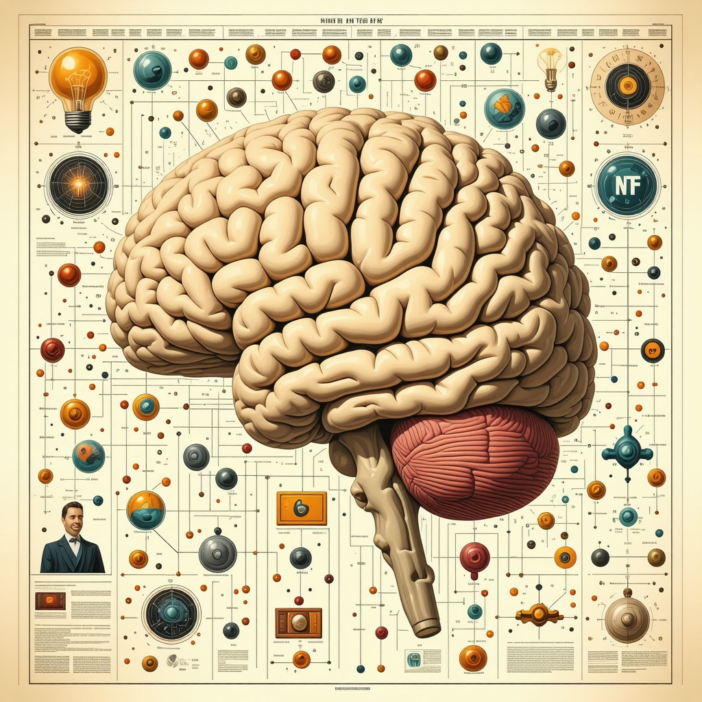 Imagen conceptual que muestra el cerebro y símbolos digitales relacionados con rituales y supersticiones