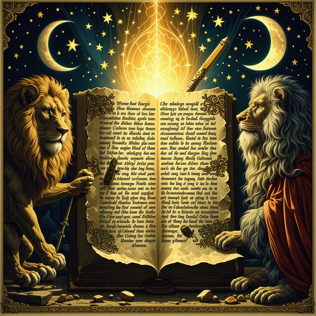 Manuscrito antiguo con nombres y símbolos arquetípicos brillantes que representan códigos de energía universal