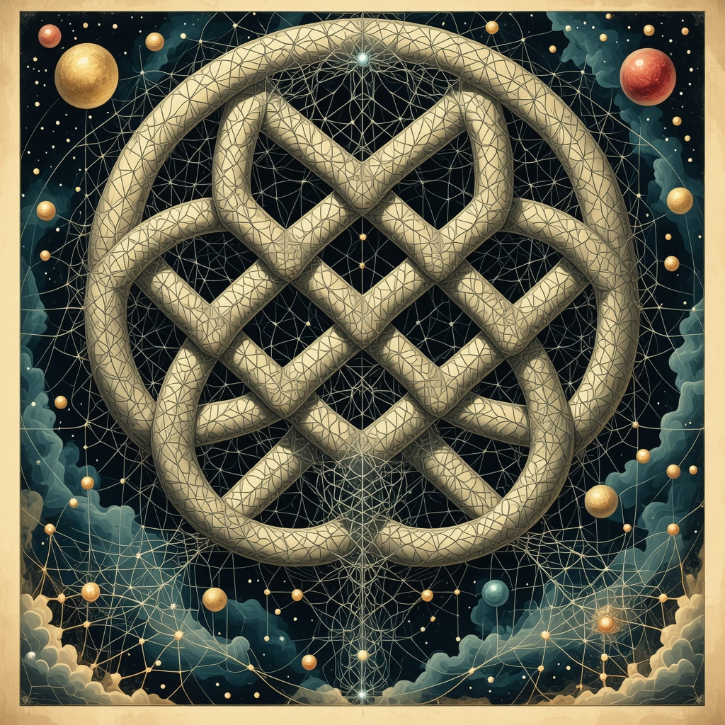 Illustration of the infinite knot blended with neural network imagery representing spiritual protection and neuropsychological connection