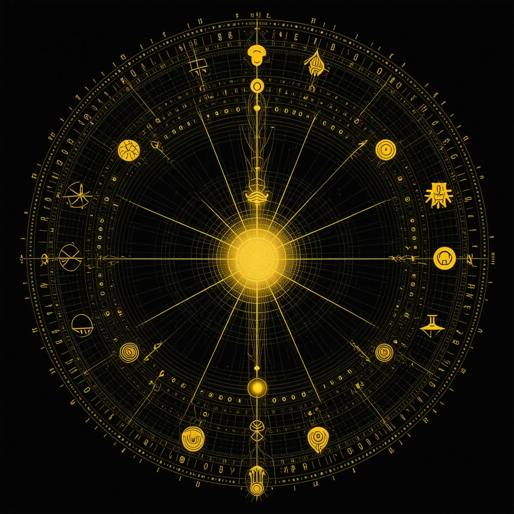 Simbolos ancestrales combinados con ilustración de actividad cerebral y rituales modernos