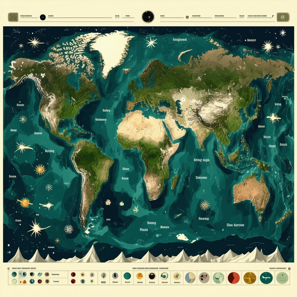 Mapa interactivo con símbolos culturales y visualizaciones de datos sobre mitos de creación