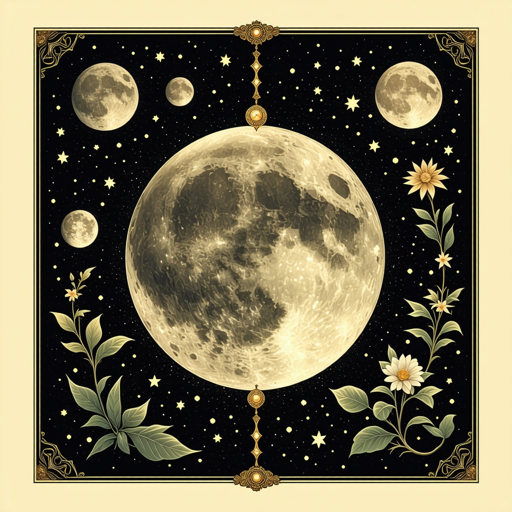 Filipino anting-anting amulet illuminated by moonlight surrounded by medicinal plants and lunar phase symbols